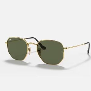 RAY BAN RB3548N 001 Gold Green Hexagonal Unisex Polarized Sunglasses 54mm-21-145